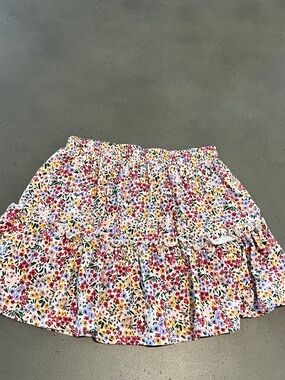 btween White Floral Tiered Skirt with Pink, Yellow, Purple, & Green Accents